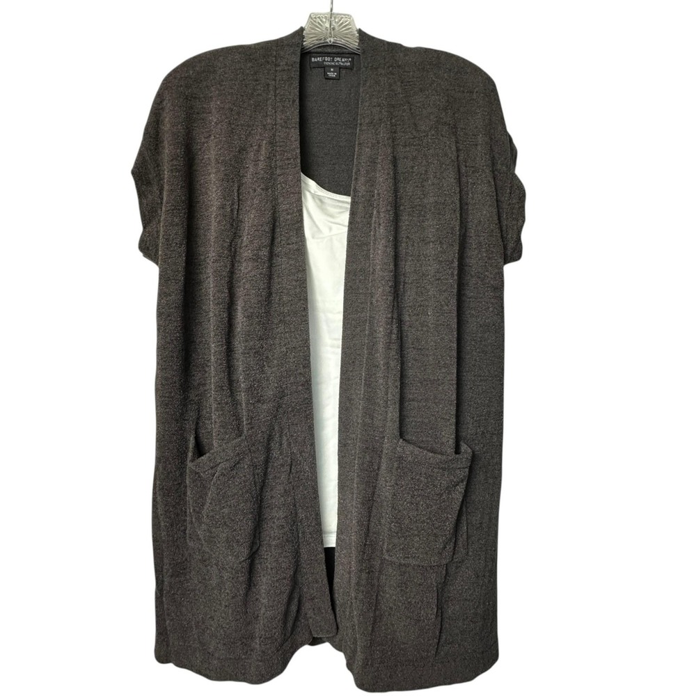 Barefoot Dreams Cardigan Womens Medium Gray Open CozyChic Ultra Lite Pockets